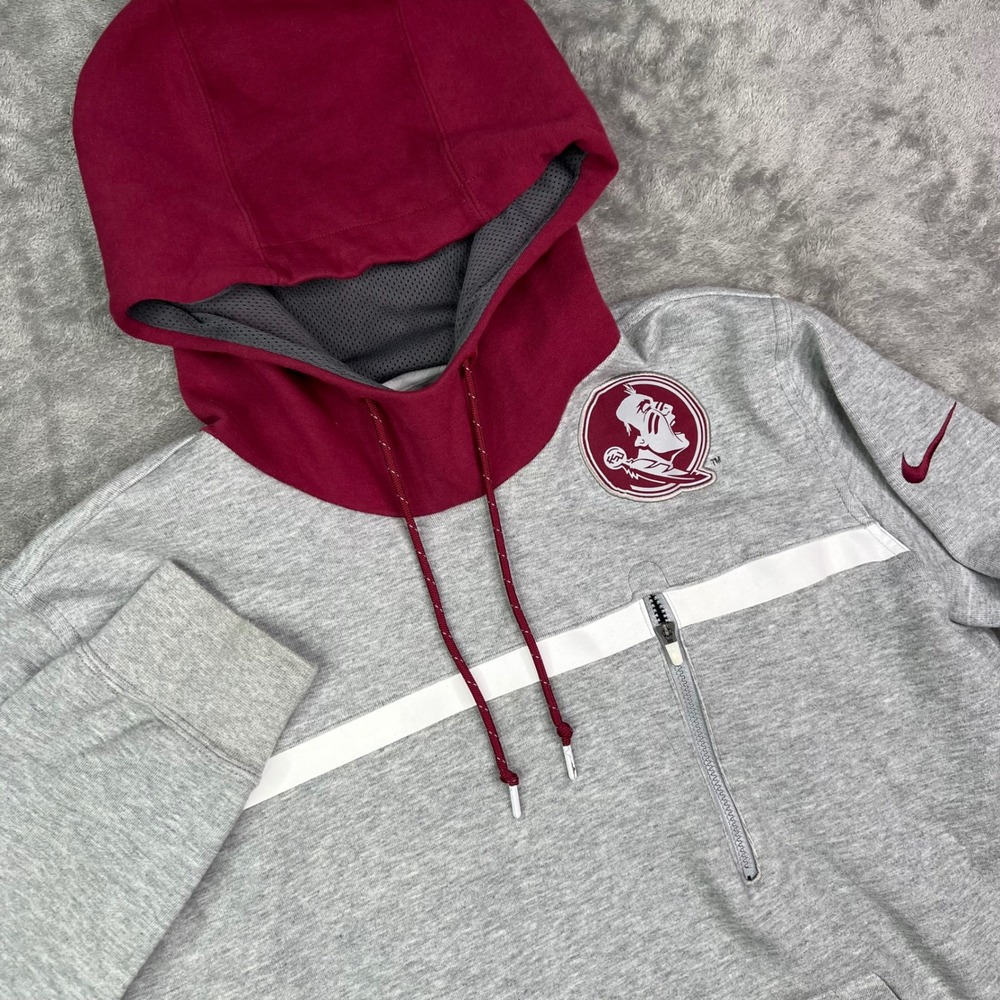 Nike‎ FSU Florida State Seminoles Hoodie Mens Medium Gray Maroon Zip Pocket Logo
